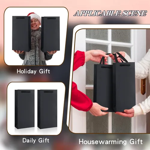 Miniatura 5 de Yeaqee Paquete de 50 bolsas de vino para botellas dobles de vino, regalos de 6.6 x 3.6 x 13.8 pulgadas, bolsas para botellas de manualidades, bolsas
