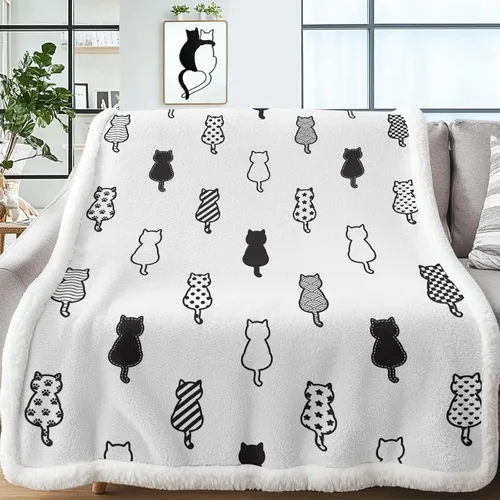 Manta mullida de gato para mujer, manta acogedora de sherpa y gatos, lindas mantas suaves para personas amantes de los gatos, manta de felpa Kawaii