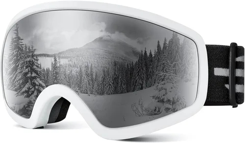 Miniatura 12 de Gafas de esquí para niños, gafas de esquí de nieve para niños, jóvenes, adolescentes, niños y niñas de 5 a 14 años 03.white con lente plateada