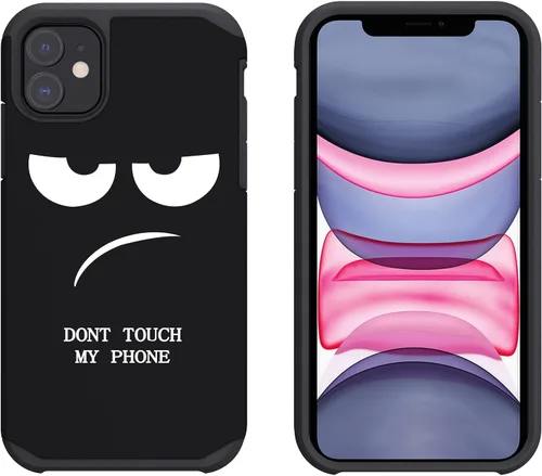 Miniatura 4 de Funda para iPhone 11, bonita funda [Don't Touch My Phone] a prueba de golpes de doble capa resistente de silicona protectora de plástico para niñas