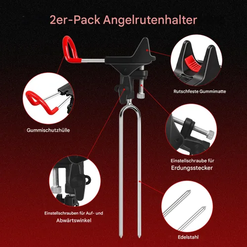 Miniatura 3 de Soporte para caña de pescar para suelo, paquete de 2, altura ajustable de 57-87cm, soporte para caña de pescar ajustable de 360 grados y fácil