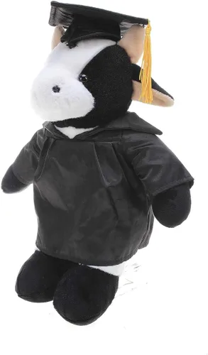 Miniatura 2 de Plushland Juguetes de peluche de vaca, regalos para el día de graduación, texto personalizado, nombre o logotipo de tu escuela en el vestido, lo
