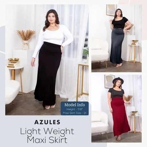 Miniatura 3 de Azules 3 Pack Women’s Maxi Skirt – Soft Stretchy Rayon Fold Over High Waist Long Flowy Boho Skirt for Casual or Dressy Wear