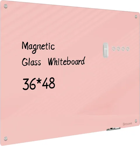 Miniatura 20 de Pizarra magnética de vidrio – Pizarra de cristal de borrado en seco de 48 x 36 pulgadas, gran tablero de vidrio sin marco para paredes, oficina, Gris
