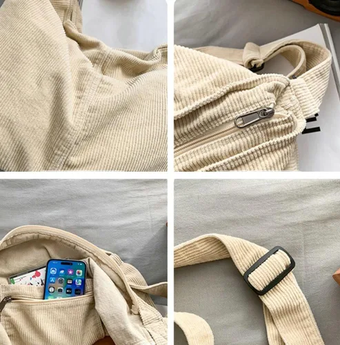 Miniatura 6 de Bolso de mano de pana para mujeres y hombres, bolso de hombro de pana grande, bolso de mano casual, bolso cruzado de pana suave, bolso de mano