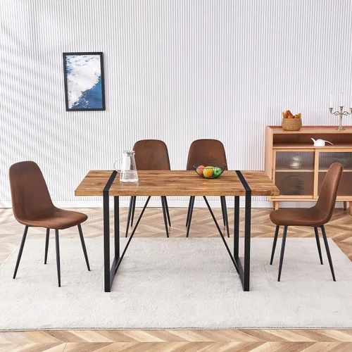 Miniatura 7 de Juego de mesa de comedor UELKS para 4, juego de mesa de cena para 4, mesa de cocina de 55'' y sillas de gamuza con tela de napa, juego de 4, juego