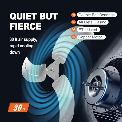 Miniatura 5 de VEVOR - Ventilador de pared de 18.0 pulgadas oscilante, de 3 velocidades, alta velocidad máxima de 4000 CFM, ventilador de pared industrial