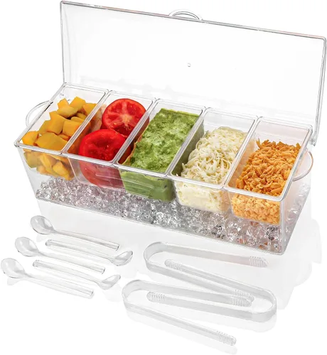 Miniatura 8 de IVYHOME Bandeja de servir refrigerada de 3 niveles con tapa, bandeja de servir frutas con hielo de 15 pulgadas con 4 compartimentos, plato