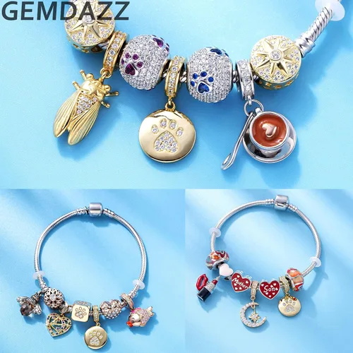 Miniatura 5 de Juego de dijes de oro para pulseras de bricolaje, dije de corazón de flecha y dije de circonita redonda en plata de ley 925, regalo