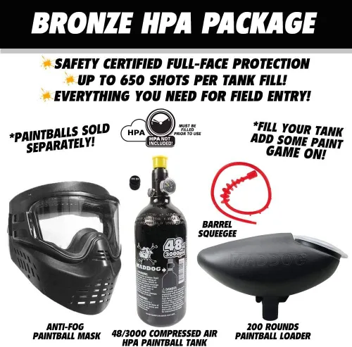 Miniatura 2 de Maddog JT Stealth Paintball Gun Marker and Accessory Starter Packages [HPA] Marker, 48ci/3000psi Compressed Air Tank, Mask, Hopper, Pods, Harness