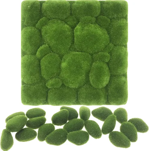 Miniatura 12 de Woohome 30 piezas de 3 tamaños de rocas artificiales de musgo decorativo, bolas de musgo verde, decoración de musgo falso para arreglos florales, 30