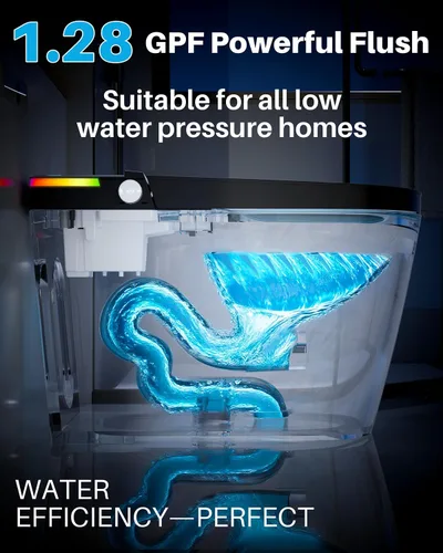 Miniatura 4 de WinZo Inodoro inteligente con bidé integrado, tapa de apertura y cierre automático con secadora, altura cómoda ADA, agua caliente instantánea, corte