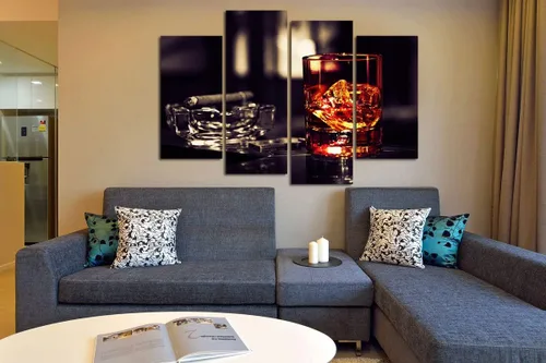 Miniatura 3 de VVOVV Wall Decor - Whisky marrón en tazas con lienzo de hielo, impresión artística de pared, pintura de vino, cuadros enmarcados, cenicero