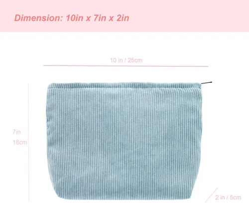 Miniatura 2 de Pazimiik Bolsa de maquillaje grande con cremallera, de pana, para bolso de viaje, organizador de cosméticos para mujeres, almacenamiento de Pana Azul