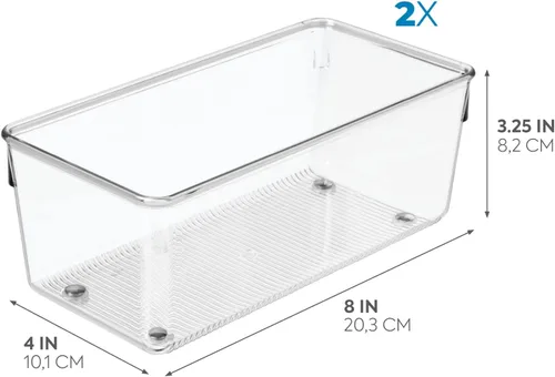 Miniatura 2 de iDesign - Organizador de cajones de plástico para cajones de cocina, baño y escritorio, juego de 2, transparente
