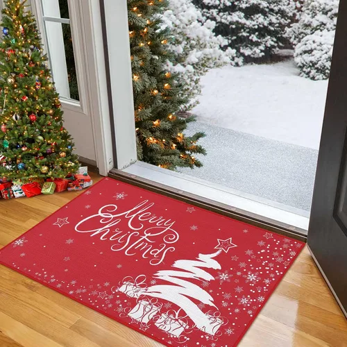 Miniatura 9 de CAROMIO Tapete Navideño para Puerta de Vacaciones Navideñas de Cuadros Buffalo, Tapete de Puerta de Invierno Navideño con Copos de Nieve a Cuadros