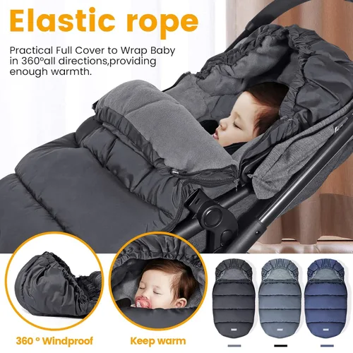 Miniatura 4 de Orzbow Saco universal para cochecito, bolsa de invierno para cochecito de bebé, saco de dormir cálido de forro polar coral para clima frío, Negro