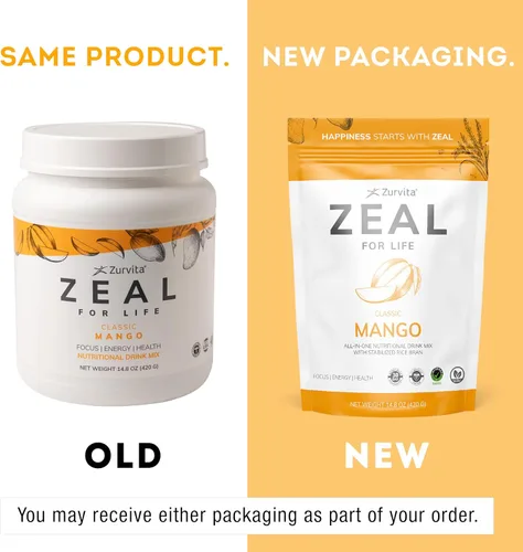 Miniatura 3 de Zurvita Zeal for Life Mezcla para Bebida de Bienestar - Sabor Mango - Sin Gluten, Vegana, con Biotina, Vitaminas B12, C, D, E, Hierro, Magnesio - 30