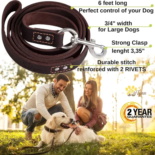Miniatura 2 de ADITYNA Correa de cuero para perro de 6 pies x 3/4 pulgadas, suave, fuerte, resistente para razas grandes y medianas, correa para perro para Marrón