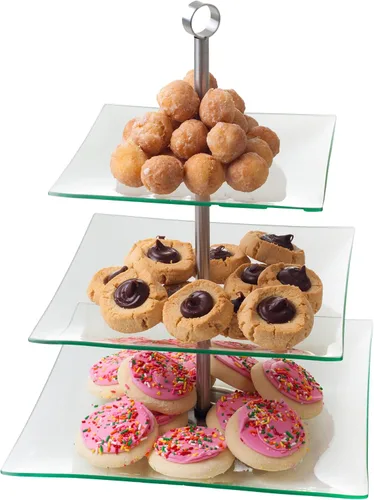 Chef Buddy soporte cuadrado de vidrio para buffet y postre de 3 niveles.