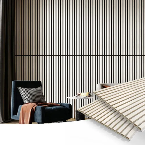 Miniatura 2 de Art3d 2 Paneles Acústicos de Listones de Madera para Pared y Techo - Panel 3D Ranurado de Absorción de Sonido con Acabado de Madera - Olmo Blanco