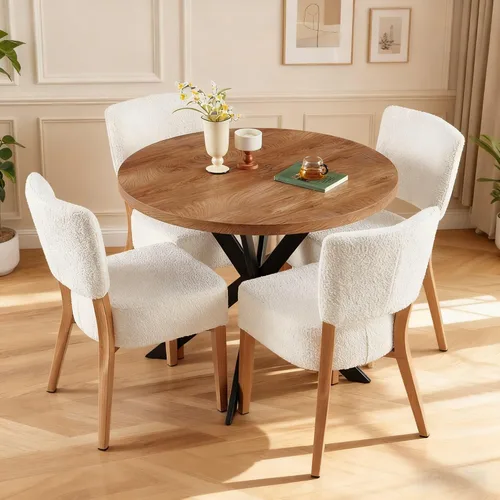 Miniatura 3 de Juego de mesa redonda de comedor de 5 piezas, moderno juego de sillas de cocina pequeñas de 37 pulgadas, sillas de comedor apilables tapizadas