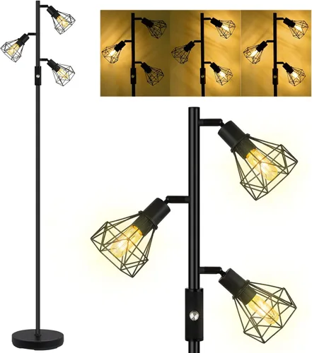 Lámpara de pie, lámparas de pie industriales para sala de estar, lámpara de pie tipo árbol brillante con 3 cabezales de diamante encantadores, 1200