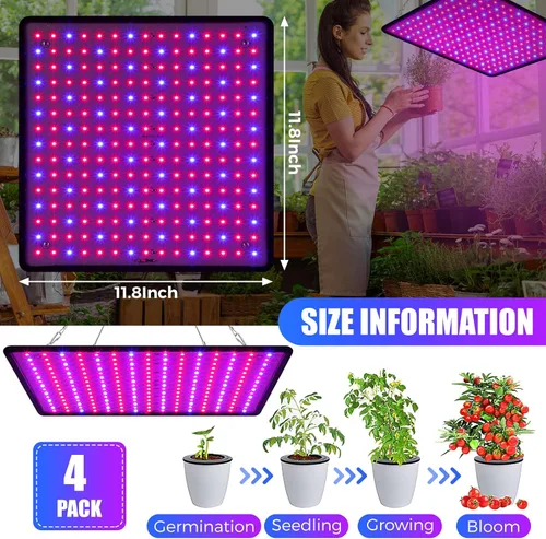 Miniatura 2 de Liliful 4 paneles de luces de cultivo artificiales de espectro completo de 200 W con 225 LED para interior y exterior para tienda de campaña de Azul
