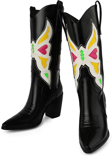 Miniatura 2 de Botas vaqueras bordadas estilo vaquero para mujer, botas de media pantorrilla, botas de tacón grueso