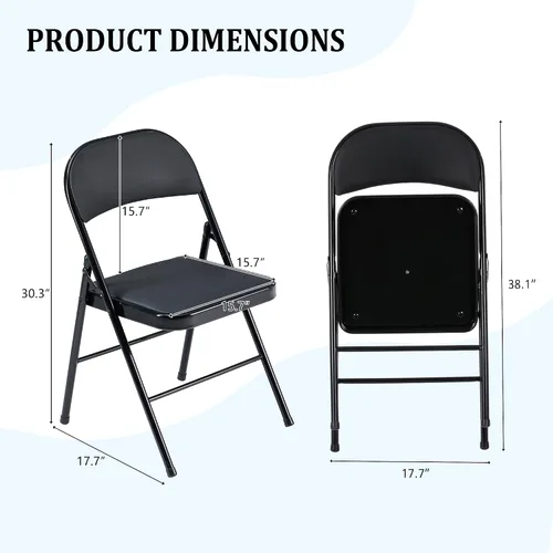 Miniatura 3 de Paquete de 4 sillas plegables negras, capacidad de 330 libras con cojín y respaldo acolchados, asiento comercial portátil resistente con marco