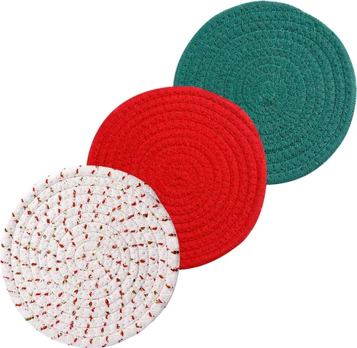 Miniatura 12 de Juego de 3 agarraderas para ollas calientes, juego de salvamanteles 100% algodón puro, juego de 3 soportes para ollas calientes, tapetes calientes