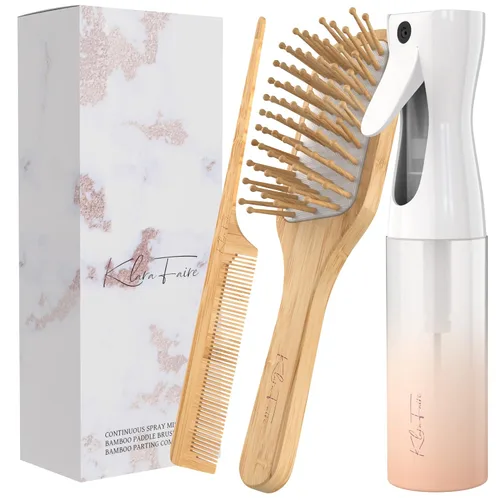 Miniatura 7 de Cepillo de bambú, peines de cola de rata y botella rociadora de cabello Cepillo de bambú natural y peine de madera con botellas de spray de niebla