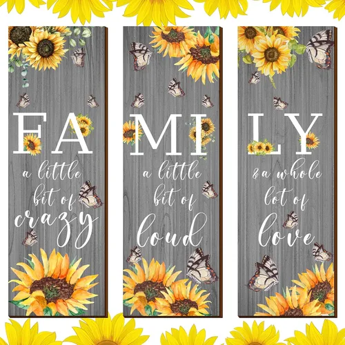Miniatura 7 de Yookeer 3 piezas de girasol inspirador decoración de pared para cocina, girasol, mariposa, regalo de pared, decoración de pared familiar de madera