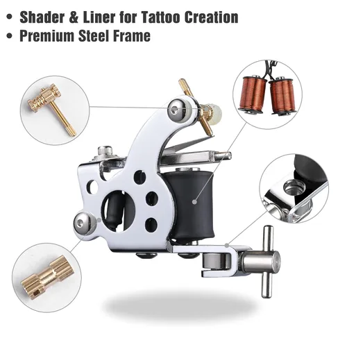 Miniatura 3 de AW Kit de tatuaje completo, 4 máquinas, 40 tintas, fuente de alimentación, pistola de 10 vueltas, interruptor de pie de punta de agarre de aguja