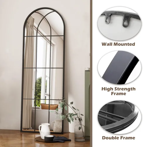 Miniatura 2 de Dewfig - Espejo de ventana arqueado de longitud completa de 65"x 22", espejo de pared, espejos de pie, espejos largos de cuerpo completo