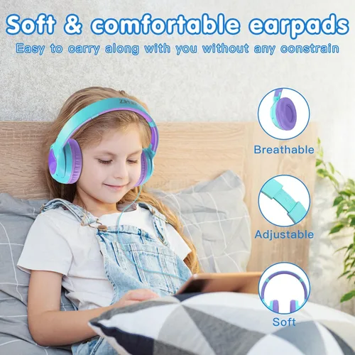 Miniatura 4 de ZIHNIC Auriculares con cable para niños, límite de volumen seguro de 85 dB para niños y niñas, almohadillas cómodas, diseño plegable