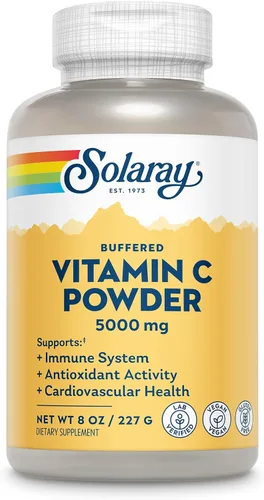 Solaray Vitamina C ácido ascórbico en polvo 5000 mg – Suplemento de vitamina C en polvo para hombres y mujeres, apoyo inmunológico y de la piel,