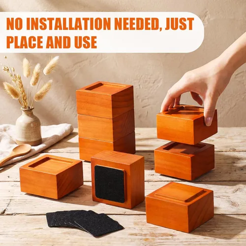 Miniatura 4 de Paquete de 8 elevadores de madera maciza para muebles, altura ajustable de 1 a 4 pulgadas, agujero empotrado antideslizante con 8 tapetes