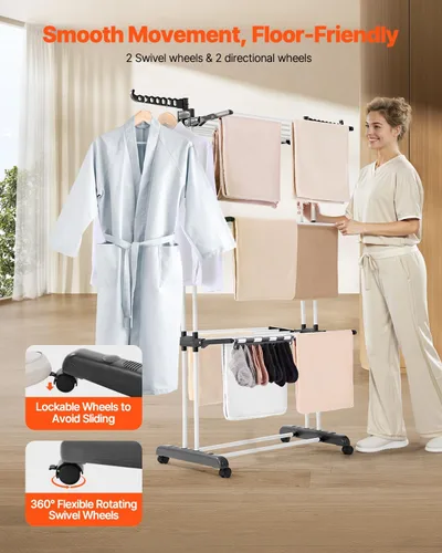 Miniatura 4 de VEVOR Estante de secado de ropa, estante plegable para secadora de ropa de 4 niveles, estantes de secado de metal con 24 varillas de secado, percha
