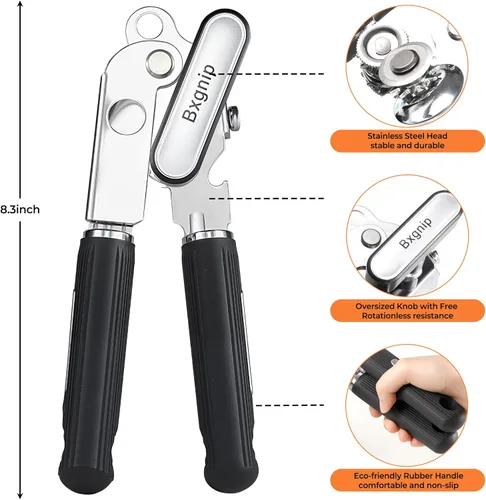 Miniatura 2 de Abrelatas Manual con Imán, Mango de Goma de Agarre Suave Cuchilla Afilada Borde Liso, Perilla sin Esfuerzo, Abrelatas Resistente con Abrebotellas