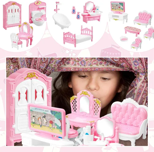 Miniatura 7 de Juego de 20 muebles y accesorios para casa de muñecas, muebles para casa de muñecas, mini muebles para casa de muñecas, 1 a escala 12, dormitorio
