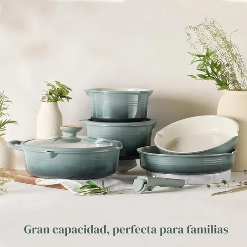 Miniatura 7 de CAROTE Juego de utensilios de cocina de titanio de 17 piezas, juego de ollas y sartenes antiadherentes, juego de cocina de cocina con mango