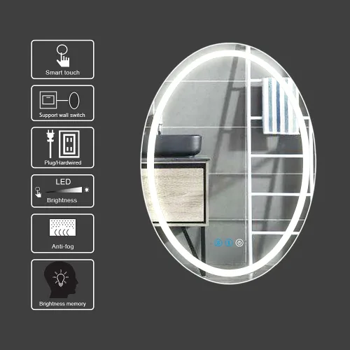 Miniatura 4 de Espejo de baño ovalado LED de 32 x 24 pulgadas con luces, memoria inteligente, 3 colores regulables, luz frontal, antiniebla, inastillable, vidrio