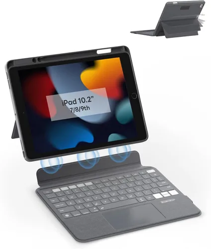 EIP Funda con teclado Bluetooth para iPad de 10.2 pulgadas (7ª/8ª/9ª generación) y iPad Air de 10.5 pulgadas (3ª generación), funda magnética