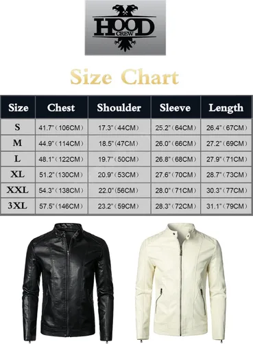 Miniatura 7 de HOOD CREW Chaquetas de cuero para hombre, chaqueta de motocicleta negra, cuello alto, chaqueta de piel sintética