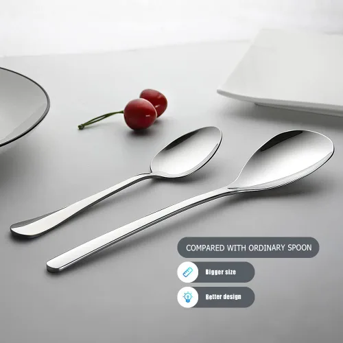 Miniatura 3 de Juego de 2 cucharas de servir, cucharas sólidas y ranuradas de acero inoxidable de 9.4 pulgadas, utensilios de cocina extra grandes y resistentes
