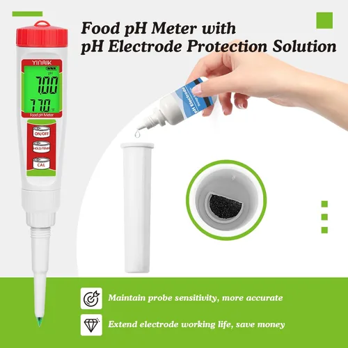 Miniatura 5 de Medidor de pH digital para alimentos YINMIK Medidor de pH para fermentación de alimentos con kit de solución de calibración Tiras de prueba de pH