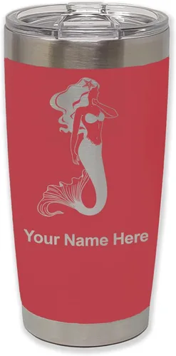 Miniatura 23 de LaserGram Vaso aislado al vacío de 20 onzas, sirena, grabado personalizado incluido (negro)