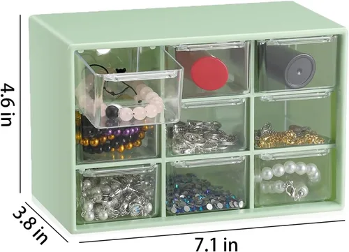 Miniatura 2 de Organizador de cajones pequeños para escritorio, 7.1 x 3.8 x 4.6 pulgadas, mini organizador de cajones de escritorio con 9 cajones transparentes