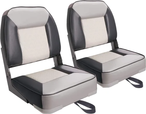 XGEAR Asiento de barco de lujo con respaldo bajo/alto, asiento plegable para barco de pesca C-Bajo Espalda-Blanco/Carbón